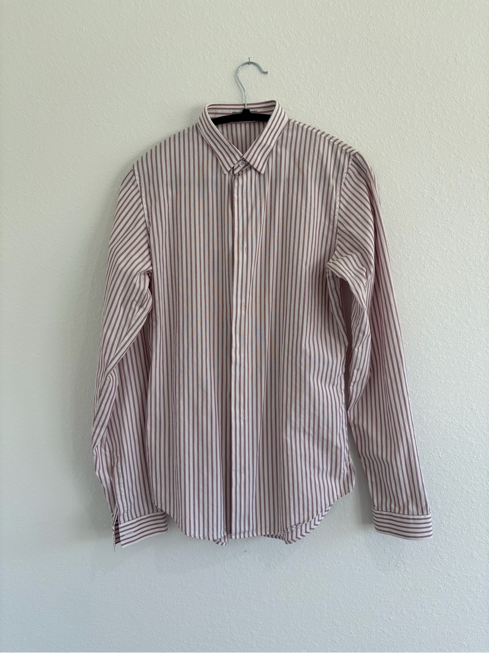 Dior Men's Vertical Stripe Button-Down Shirt in White and Light Pink